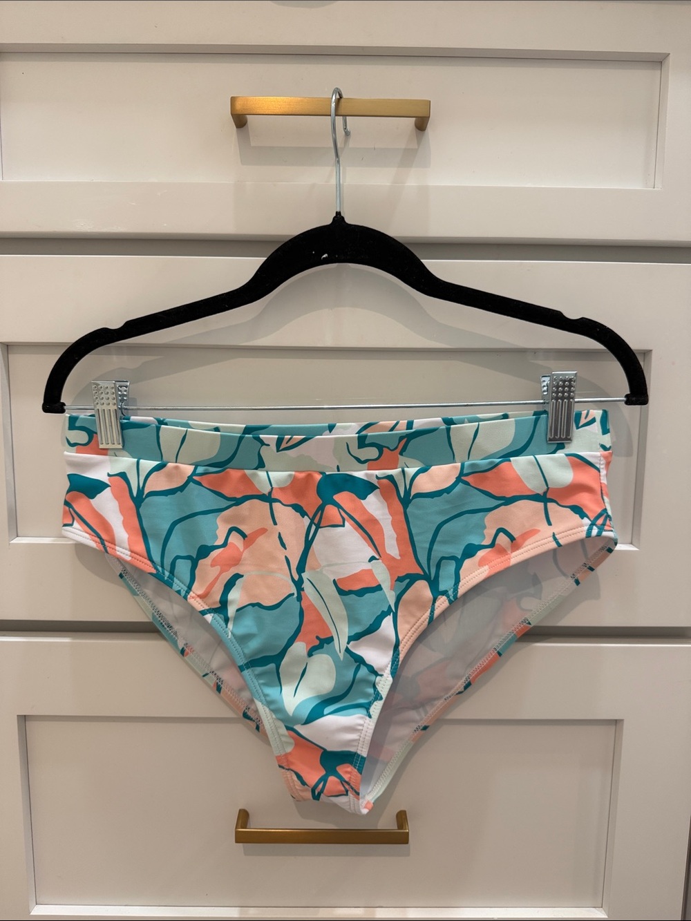 Pink Lily Abstract Floral Bikini Bottoms in Teal, Coral, White